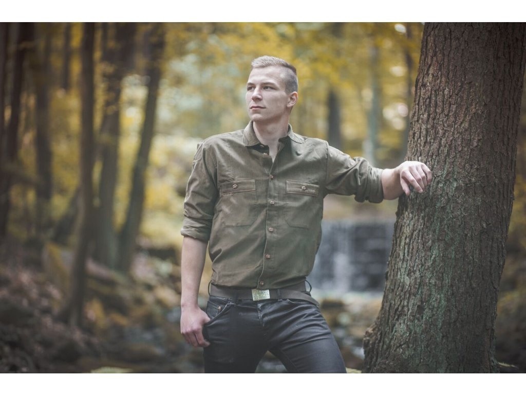 Pánská košile manžestrová s  dlouhým rukávem,tmavě zelená